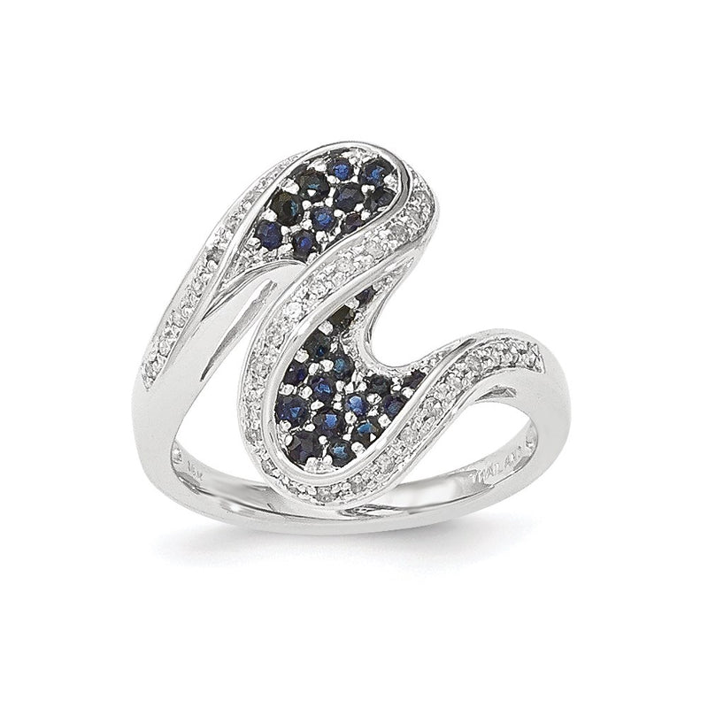 14k White Gold Sapphire and Real Diamond Swirl Ring