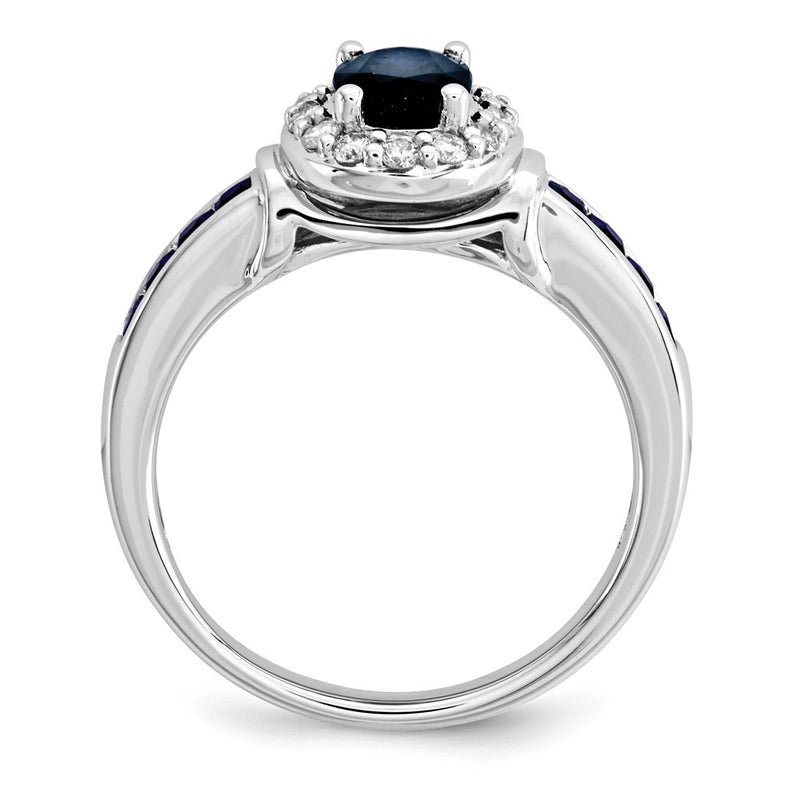 14K White Gold Real Diamond and Sapphire w/Halo Ring