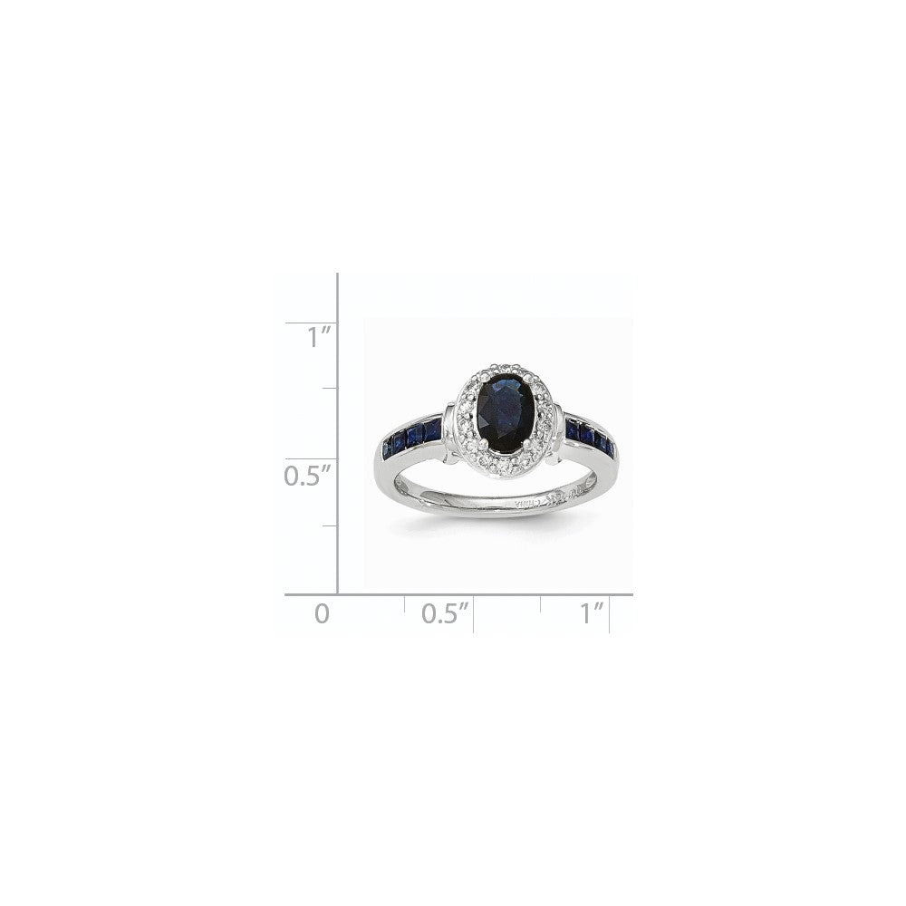 14K White Gold Real Diamond and Sapphire w/Halo Ring