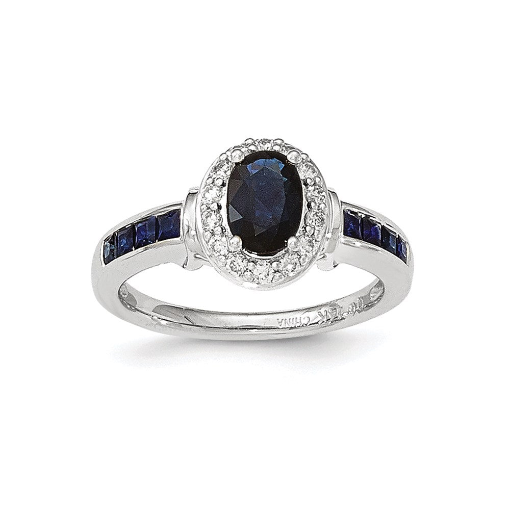14K White Gold Real Diamond and Sapphire w/Halo Ring