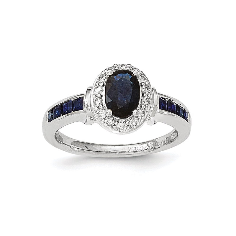14K White Gold Real Diamond and Sapphire w/Halo Ring