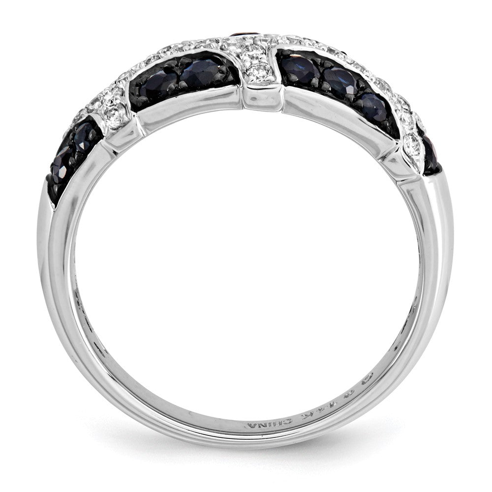 14K White Gold Real Diamond and Sapphire Ring
