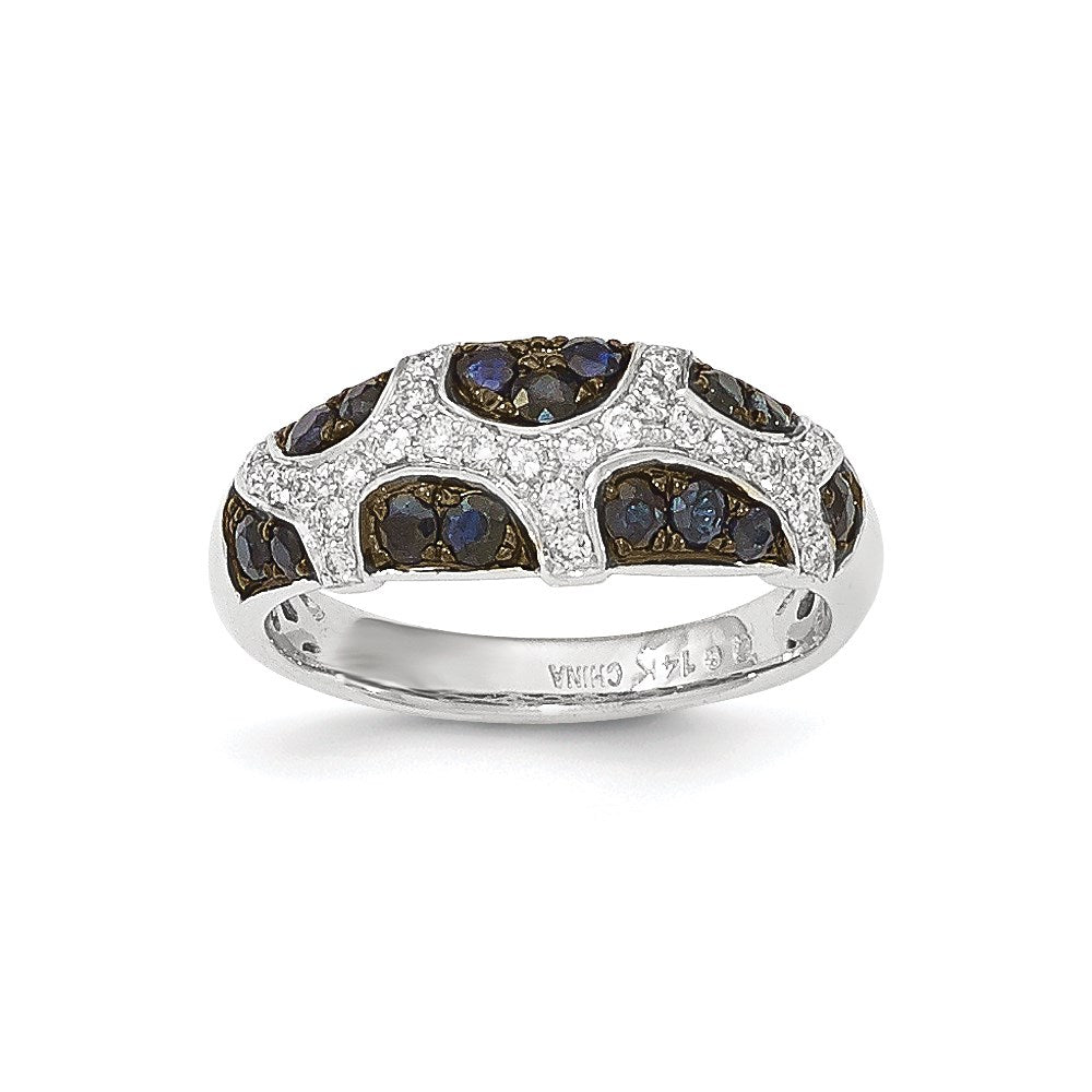 14K White Gold Real Diamond and Sapphire Ring