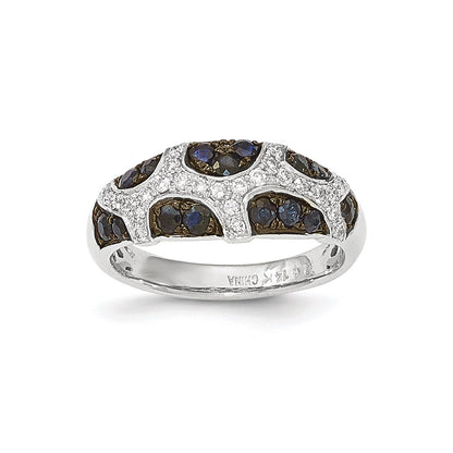 14K White Gold Real Diamond and Sapphire Ring