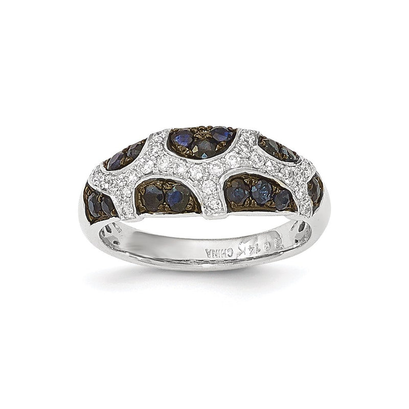 14K White Gold Real Diamond and Sapphire Ring