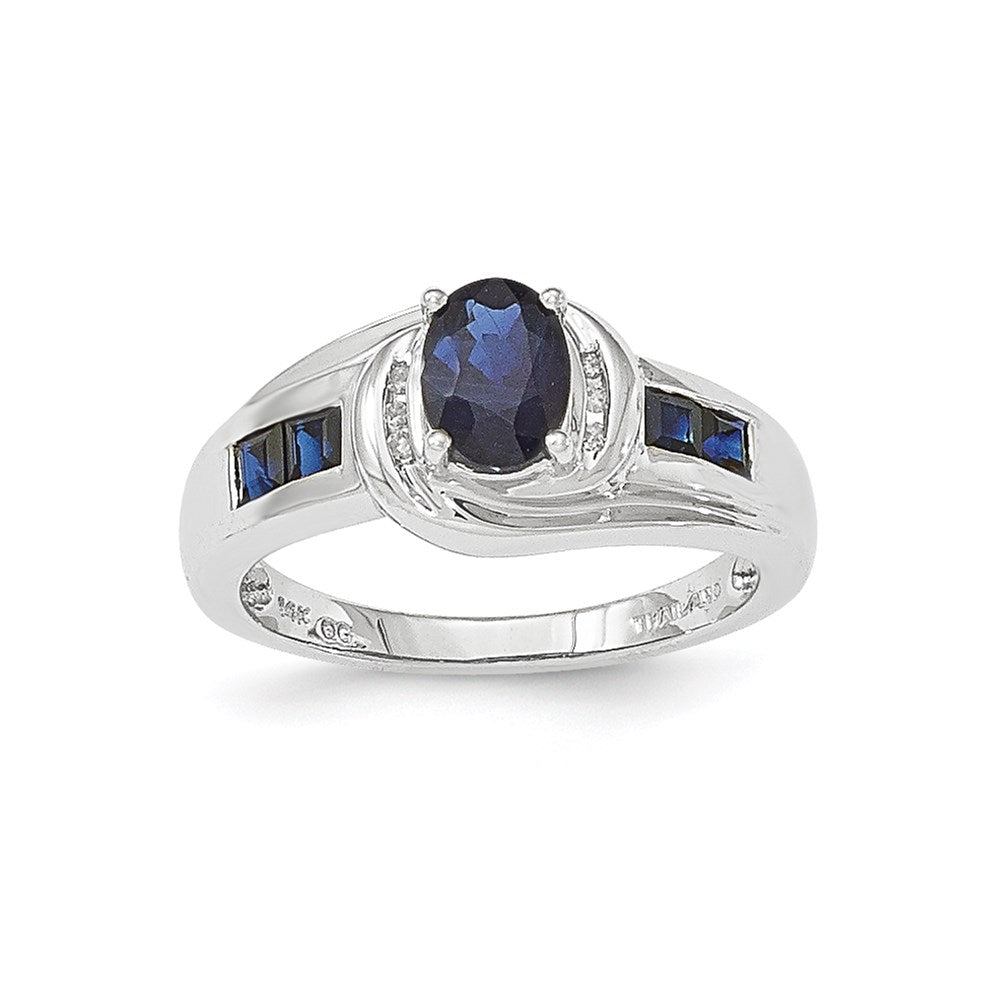 14K White Gold Real Diamond Sapphire Ring