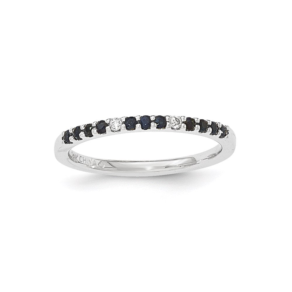 14K White Gold Real Diamond & Sapphire Ring
