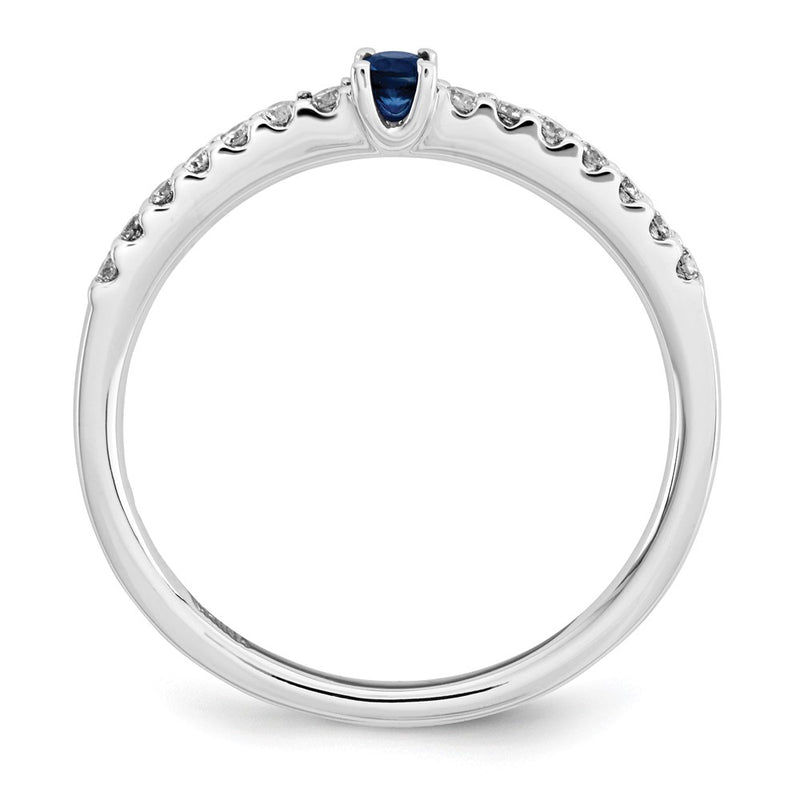 14K White Gold Real Diamond and Sapphire Solitaire Ring