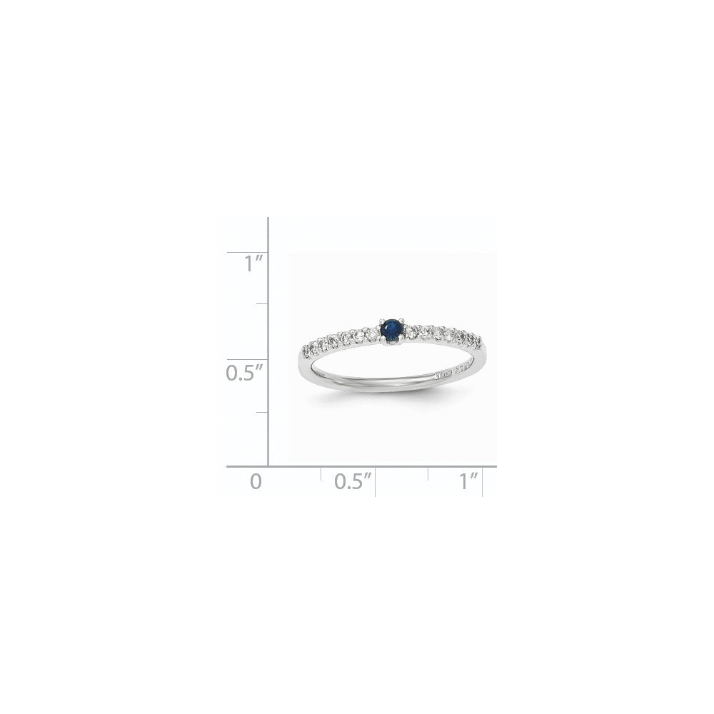 14K White Gold Real Diamond and Sapphire Solitaire Ring