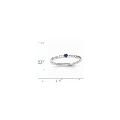14K White Gold Real Diamond and Sapphire Solitaire Ring