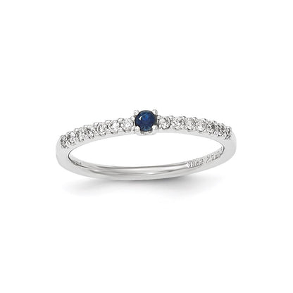 14K White Gold Real Diamond and Sapphire Solitaire Ring