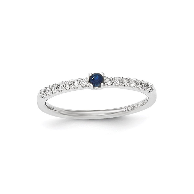14K White Gold Real Diamond and Sapphire Solitaire Ring