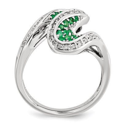 14k White Gold Emerald and Real Diamond Swirl Ring
