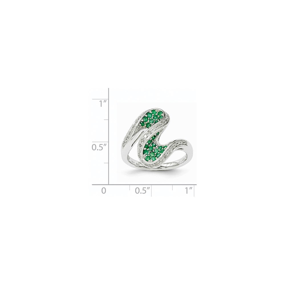 14k White Gold Emerald and Real Diamond Swirl Ring