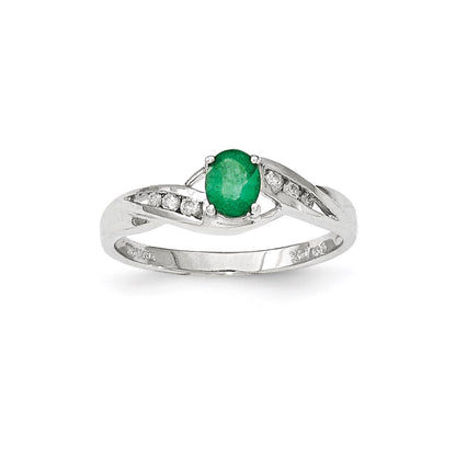 14k White Gold Emerald Real Diamond Ring