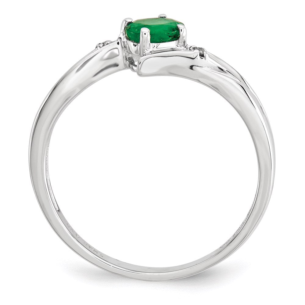 14K Yellow Gold White Polished Real Diamond Emerald Ring