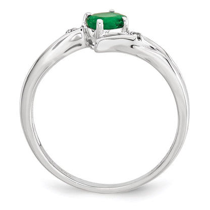 14K Yellow Gold White Polished Real Diamond Emerald Ring