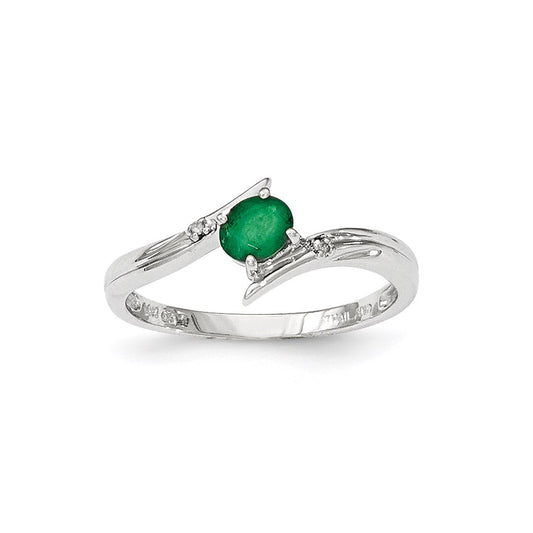 14K Yellow Gold White Polished Real Diamond Emerald Ring