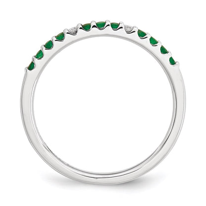 14K White Gold Real Diamond & Emerald Ring
