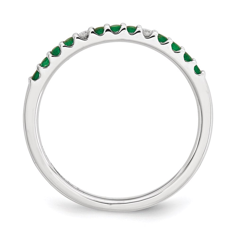 14K White Gold Real Diamond & Emerald Ring