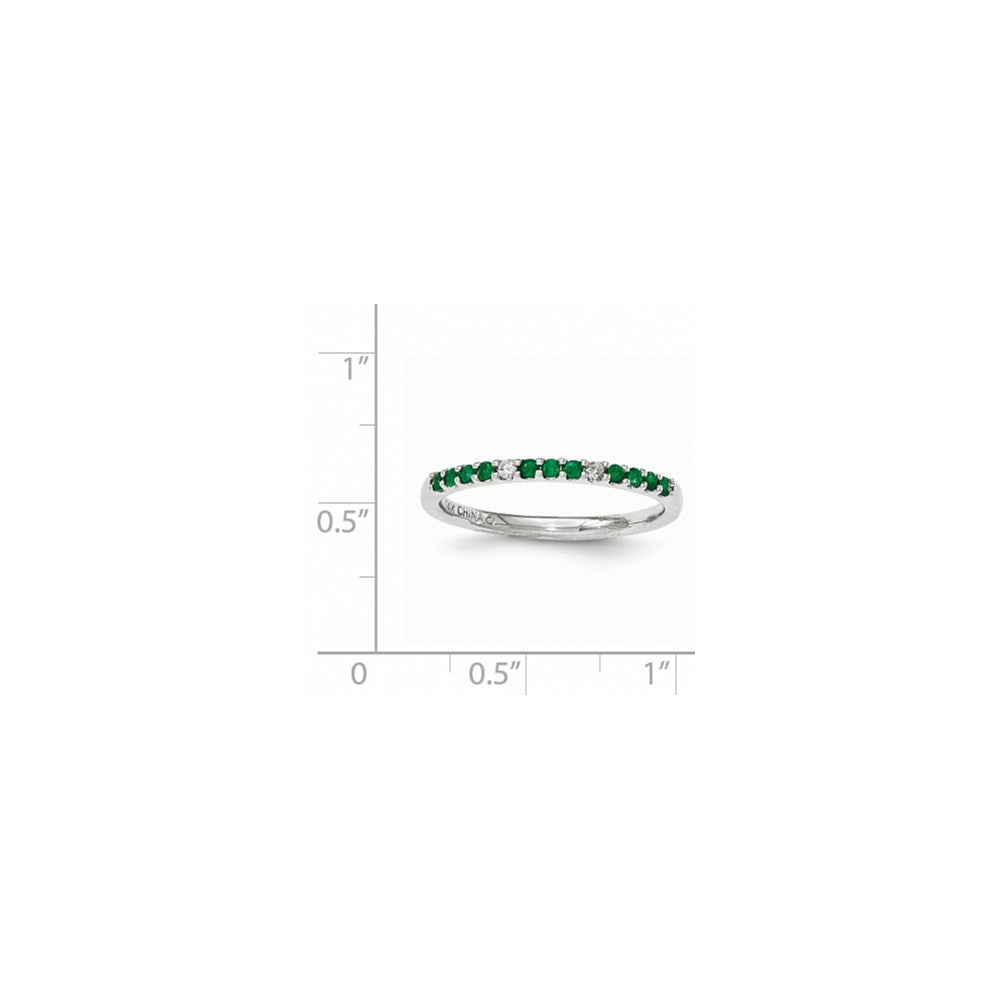 14K White Gold Real Diamond & Emerald Ring