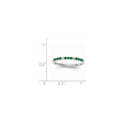 14K White Gold Real Diamond & Emerald Ring