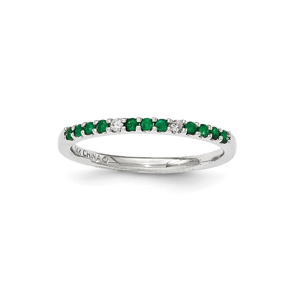 14K White Gold Real Diamond & Emerald Ring