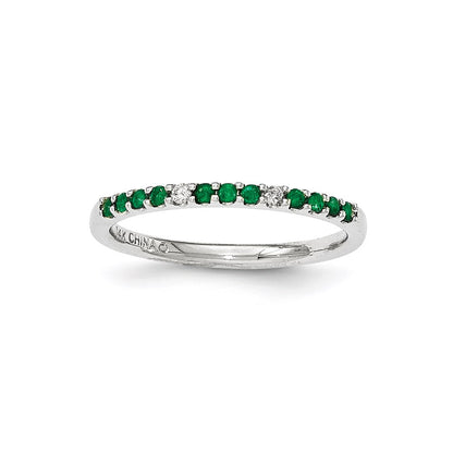 14K White Gold Real Diamond & Emerald Ring