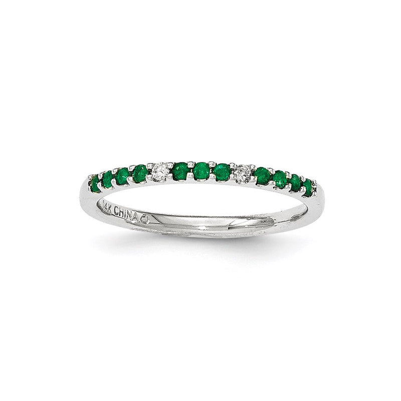 14K White Gold Real Diamond & Emerald Ring