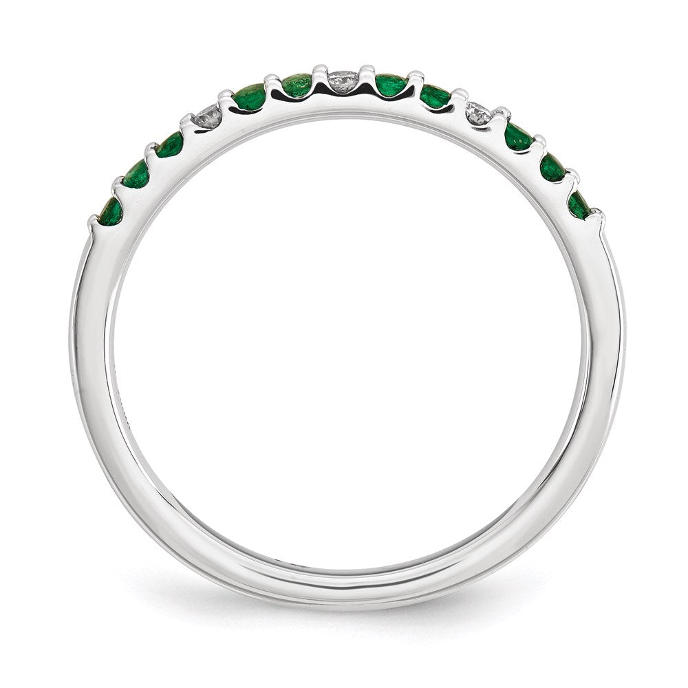 14K White Gold Real Diamond and Emerald Ring