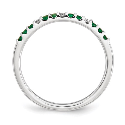 14K White Gold Real Diamond and Emerald Ring