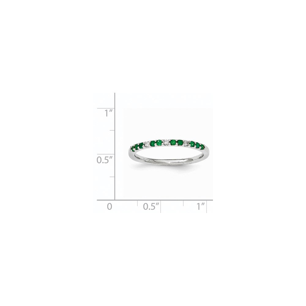 14K White Gold Real Diamond and Emerald Ring