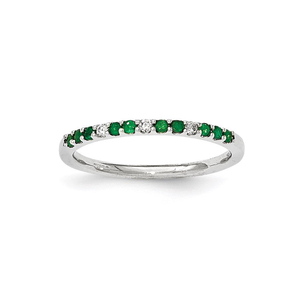 14K White Gold Real Diamond and Emerald Ring