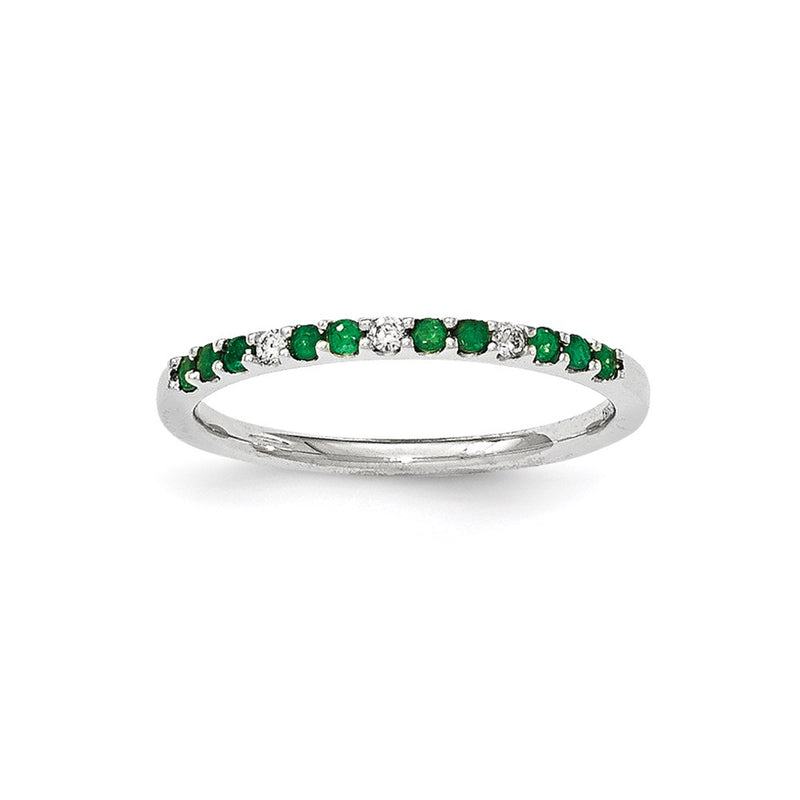 14K White Gold Real Diamond and Emerald Ring