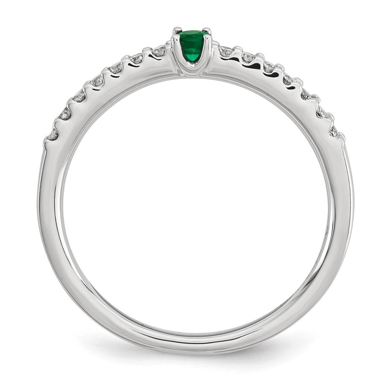 14K White Gold Real Diamond and Emerald Solitaire Ring
