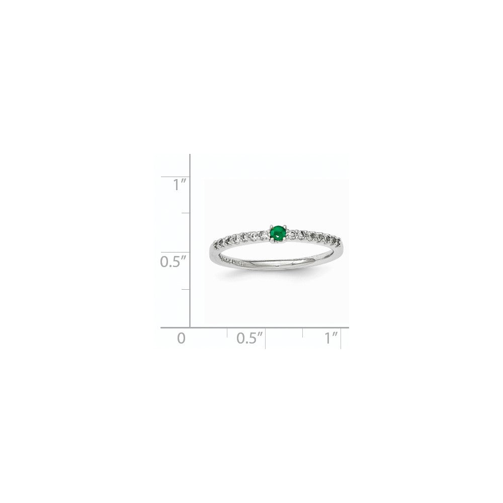 14K White Gold Real Diamond and Emerald Solitaire Ring