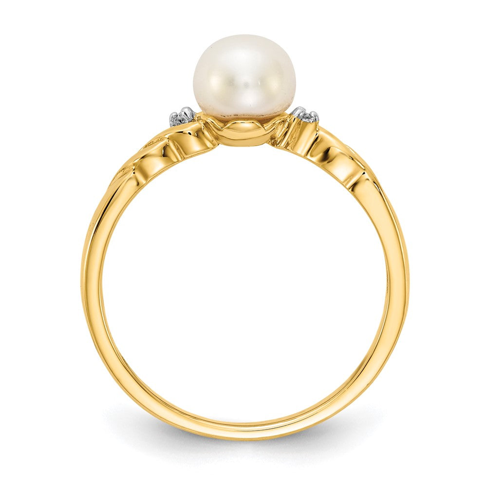 14K Yellow Gold FW Cultured Pearl and Real Diamond Twist Ring