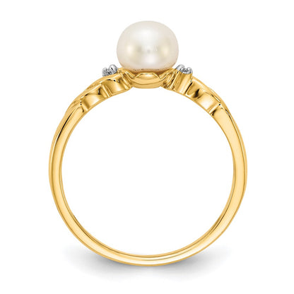 14K Yellow Gold FW Cultured Pearl and Real Diamond Twist Ring