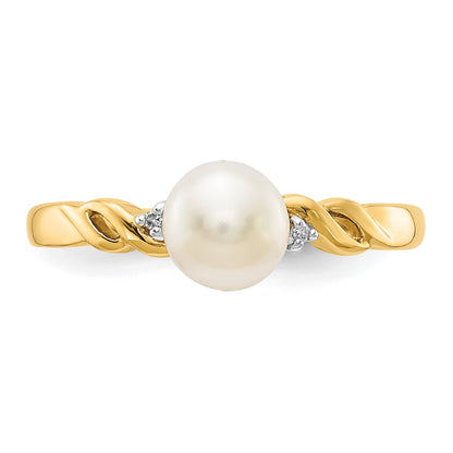 14K Yellow Gold FW Cultured Pearl and Real Diamond Twist Ring