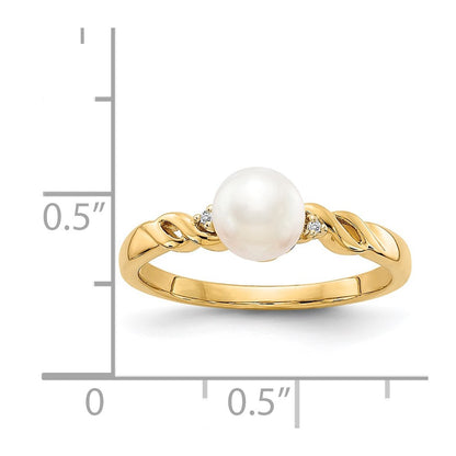 14K Yellow Gold FW Cultured Pearl and Real Diamond Twist Ring