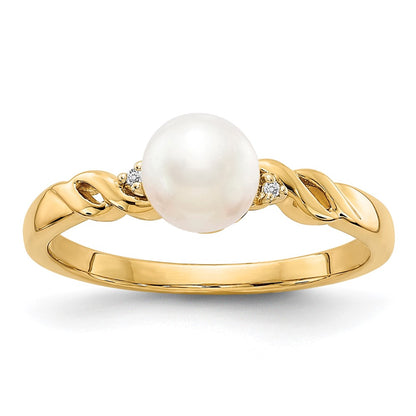 14K Yellow Gold FW Cultured Pearl and Real Diamond Twist Ring