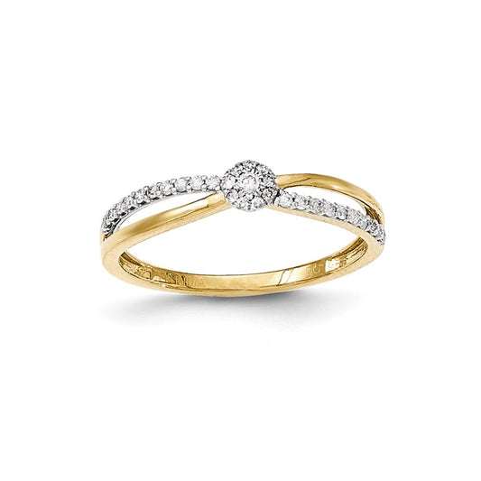 14K Gold Polished Real Diamond Criss Cross Ring