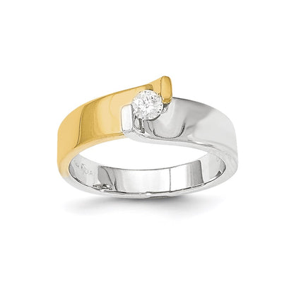 14K Y/W Gold Polished Real Diamond Ring