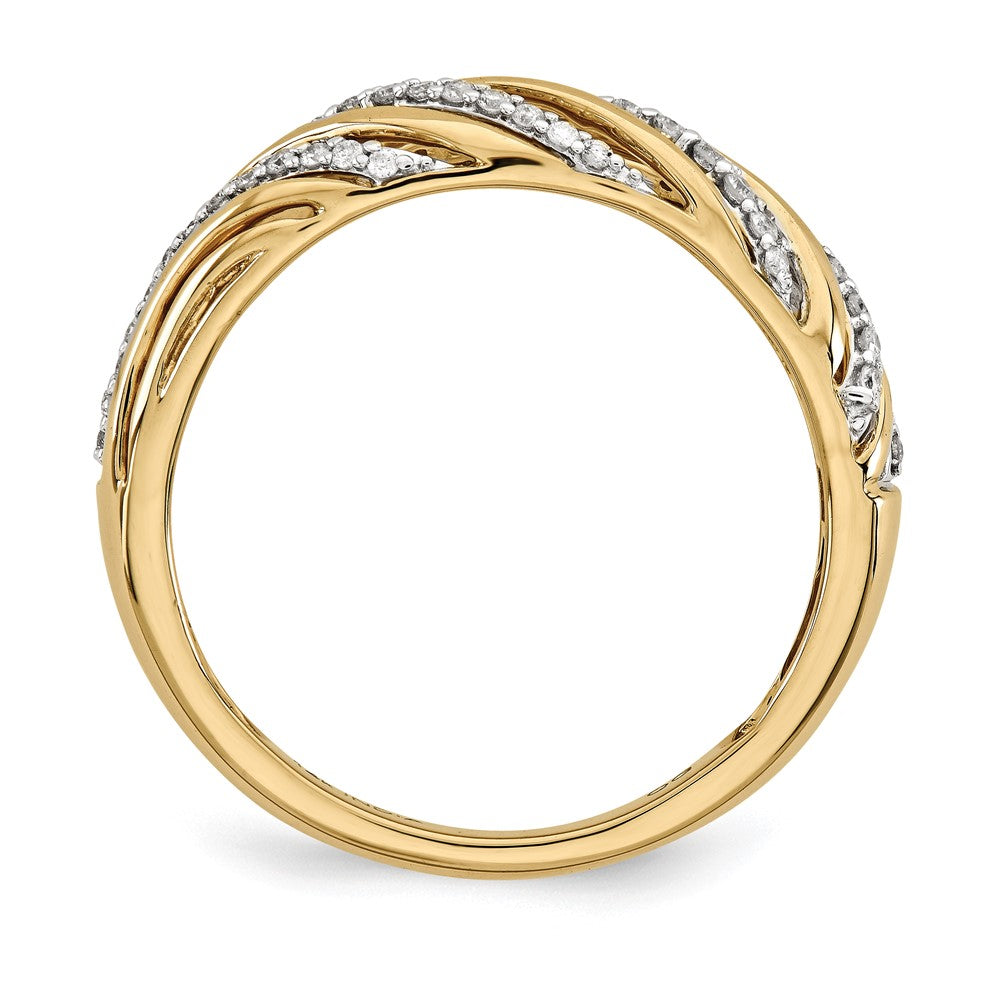 14K Gold Polished Real Diamond Wavy Ring