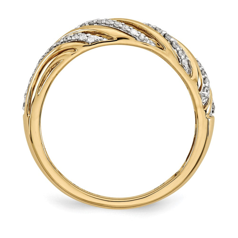 14K Gold Polished Real Diamond Wavy Ring