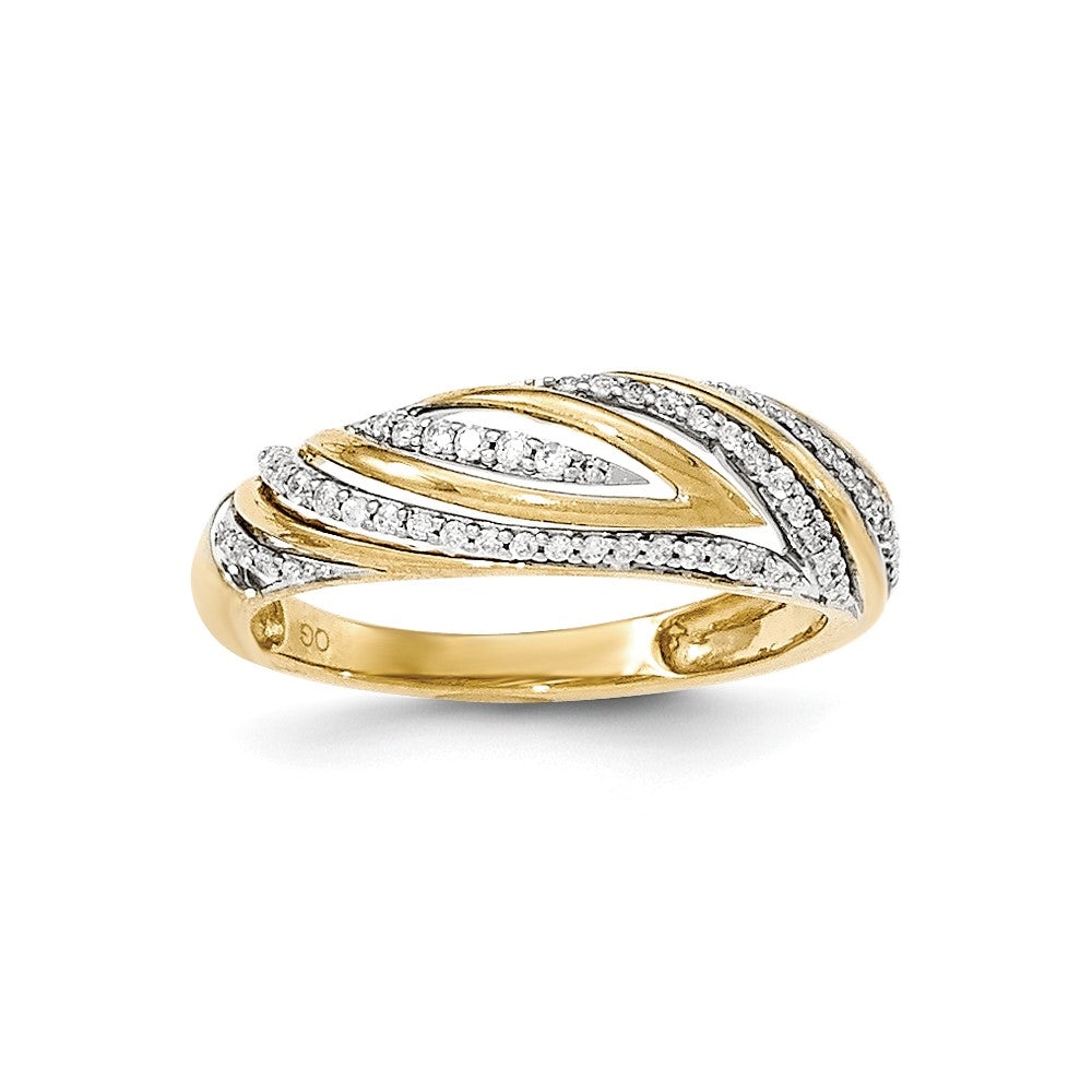 14K Gold Polished Real Diamond Wavy Ring
