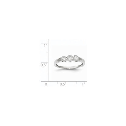 14k White Gold Polished 3 Stone Real Diamond Ring