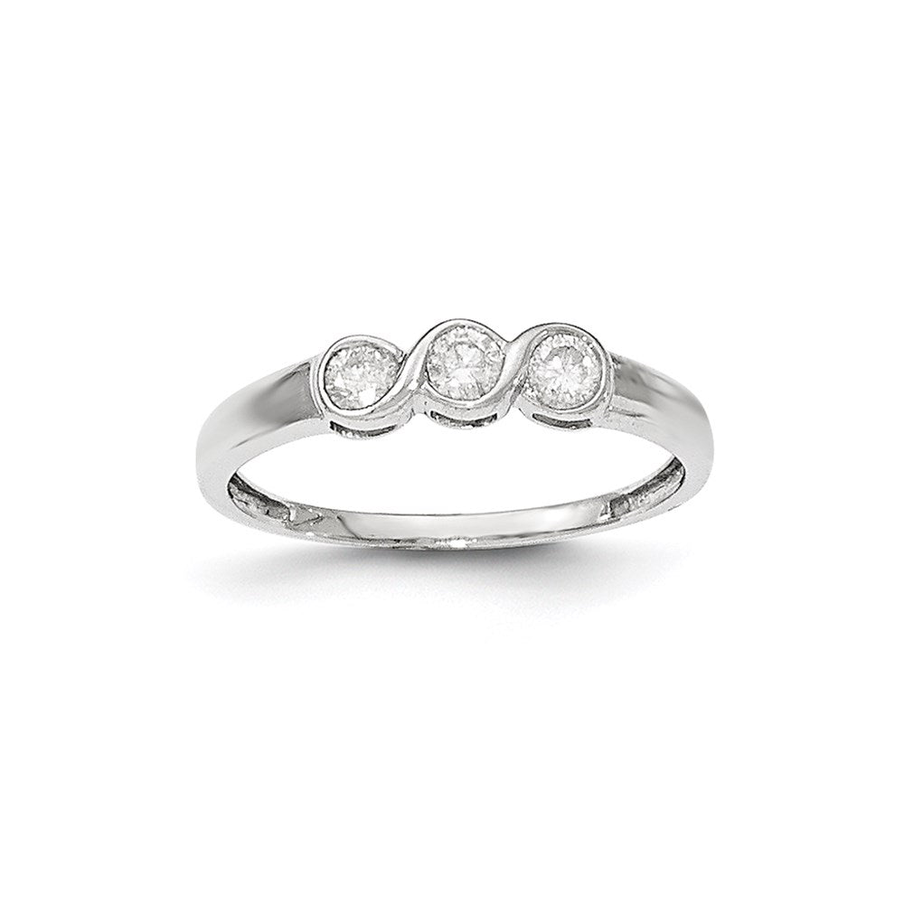 14k White Gold Polished 3 Stone Real Diamond Ring