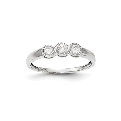 14k White Gold Polished 3 Stone Real Diamond Ring