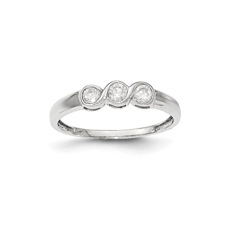 14k White Gold Polished 3 Stone Real Diamond Ring